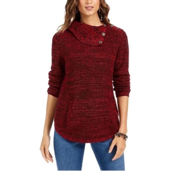 Style & Co Women's  Envelope-Neck Sweater Red Size PM Petite M 8-10 - Picture 1 of 9